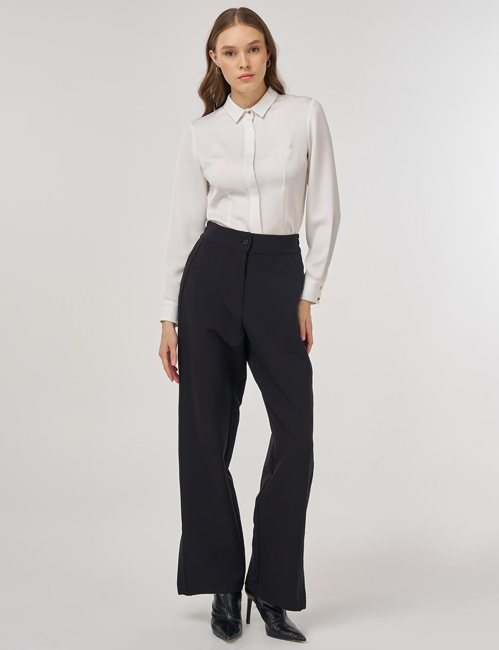 Slit-Detail Fabric Pants Black