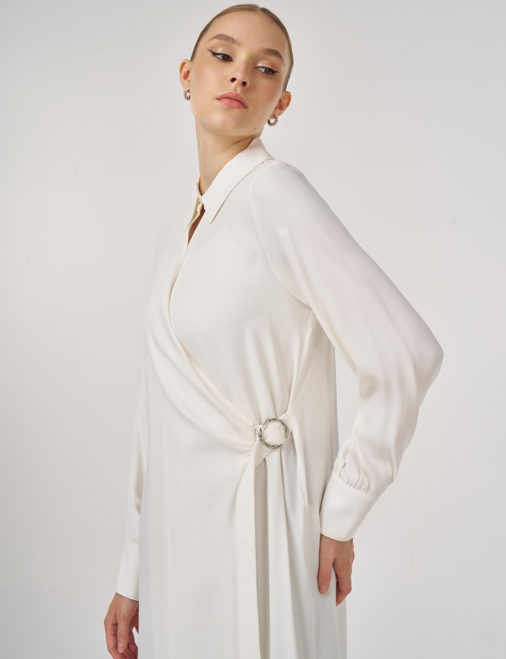Metal Tokalı Uzun Tunik Ekru