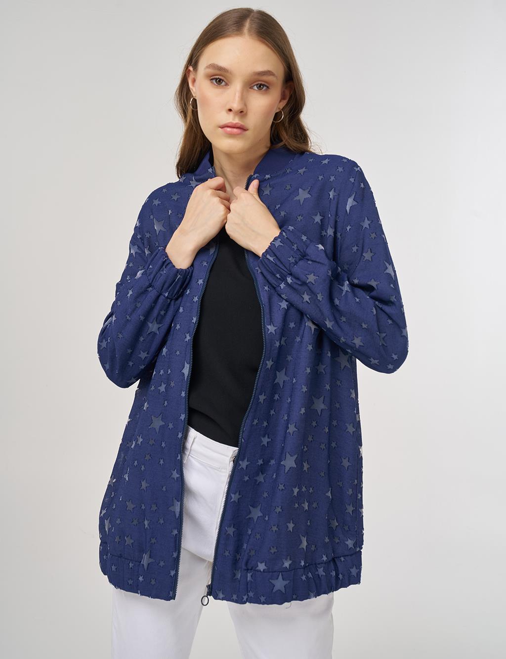 Star-Pattern Bomber Jacket Indigo