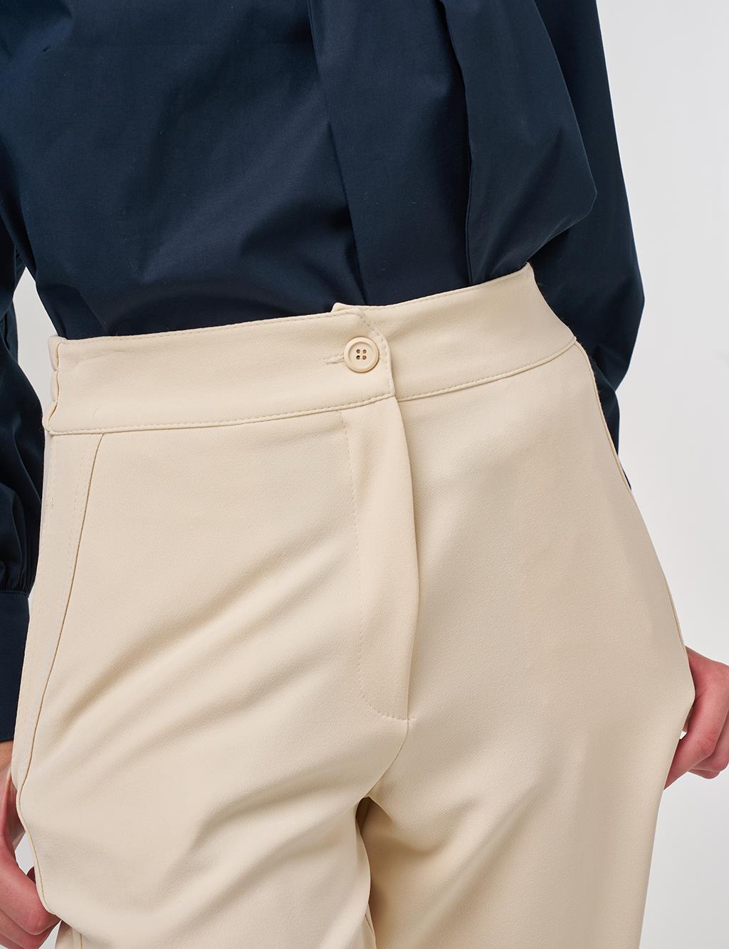 Slit-Detail Fabric Pants Cream