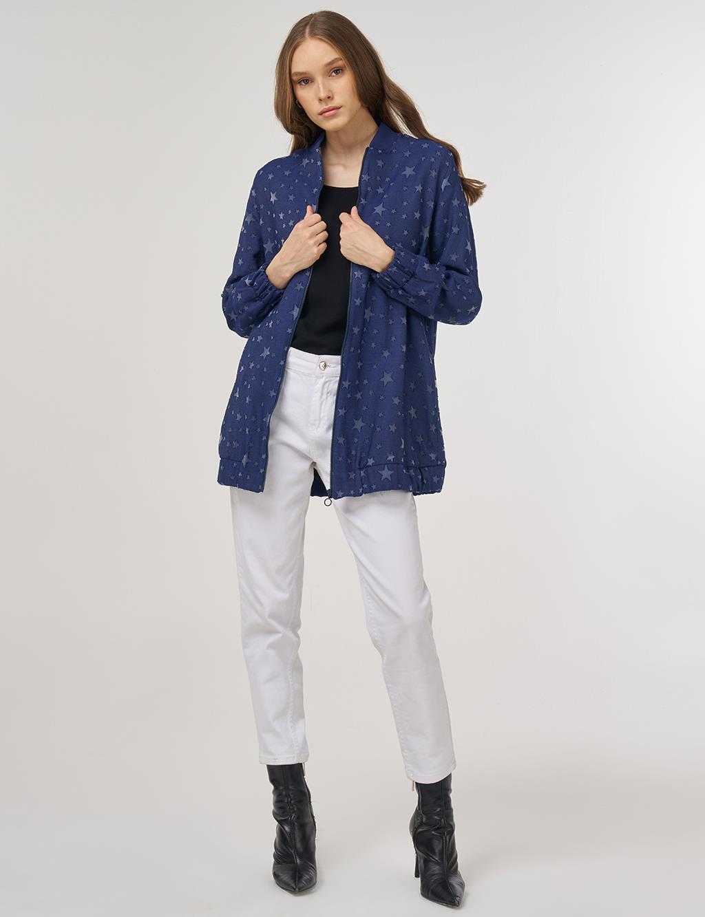 Star-Pattern Bomber Jacket Indigo