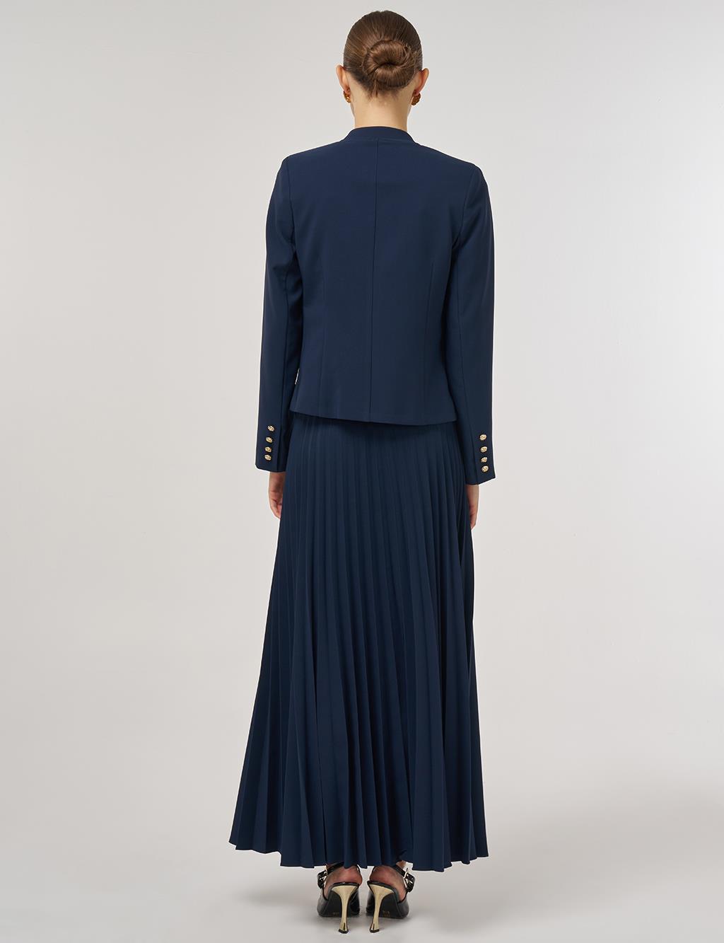 Gold-Button Skirted Set Dark Navy