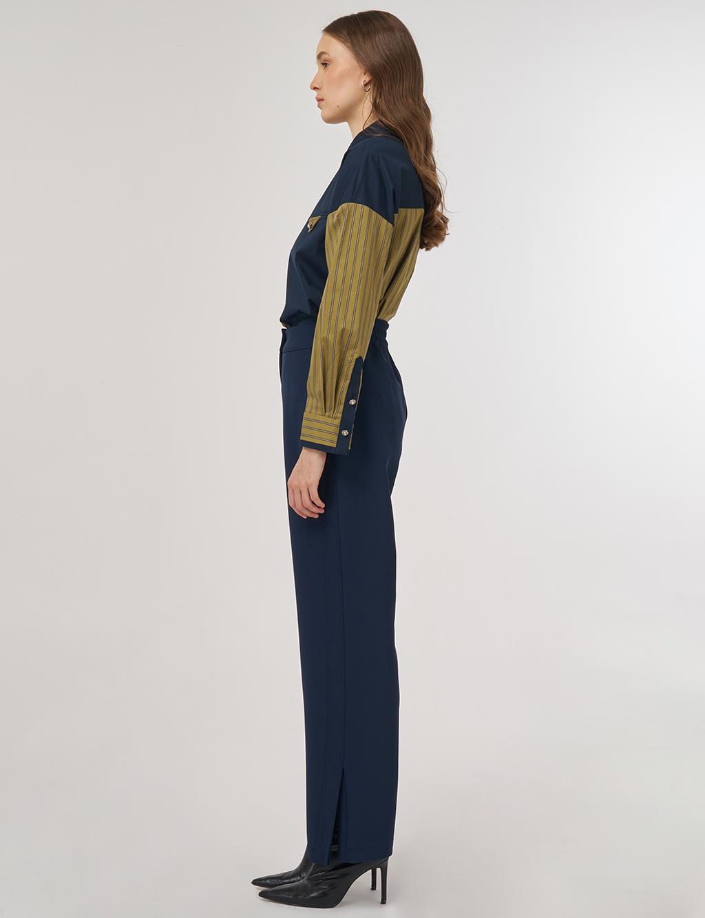 Slit-Detail Fabric Pants Dark Navy