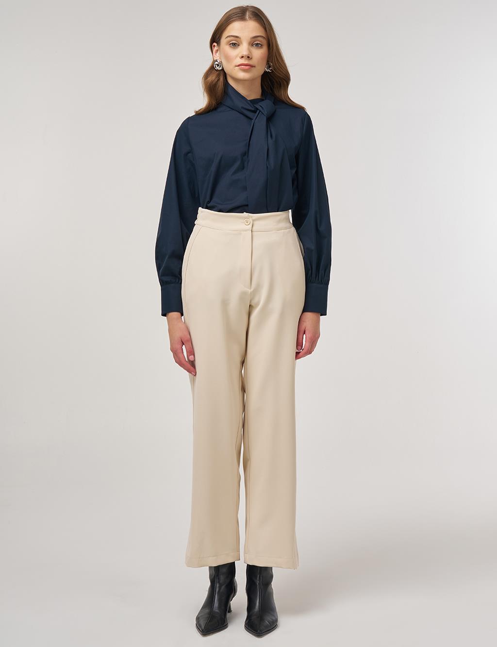 Slit-Detail Fabric Pants Cream