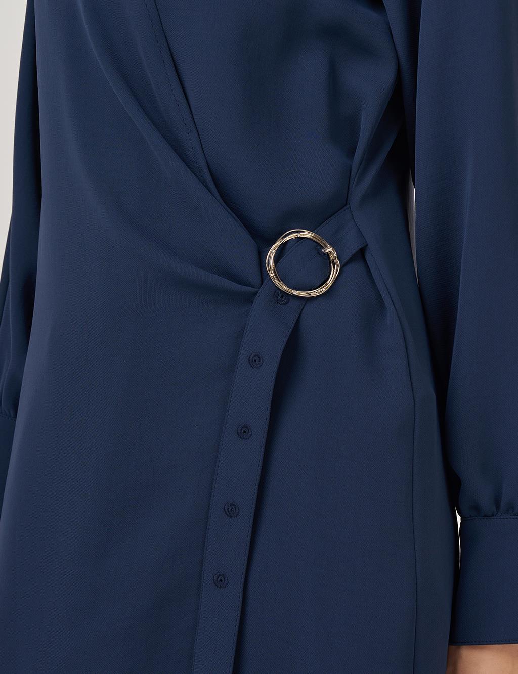 Metal-Buckle Long Tunic Dark Navy