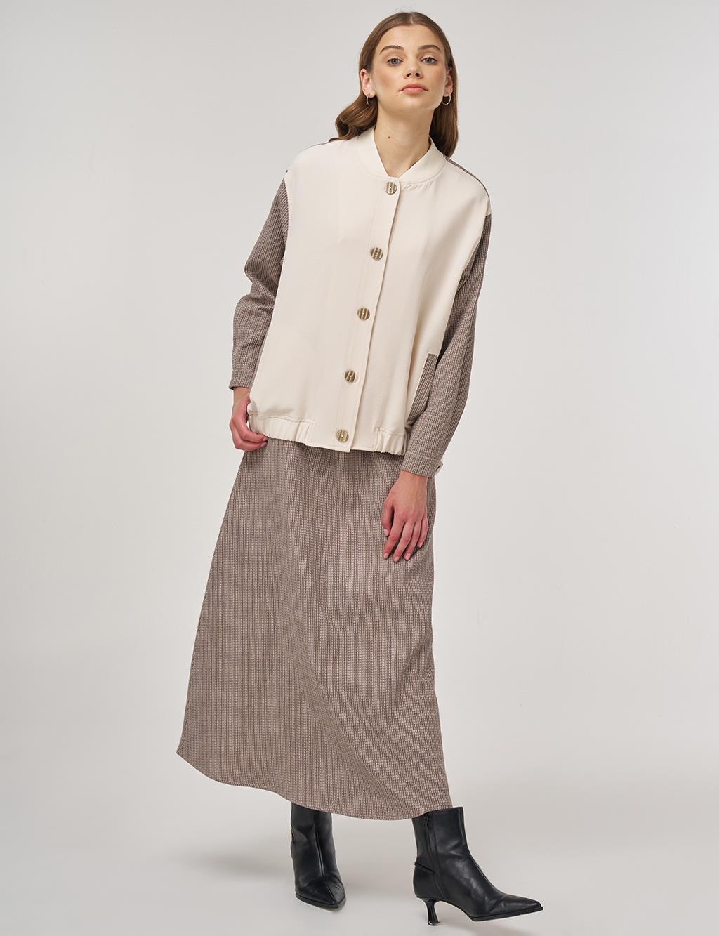 College Collar Cotton-Linen Two-Piece Set Mink