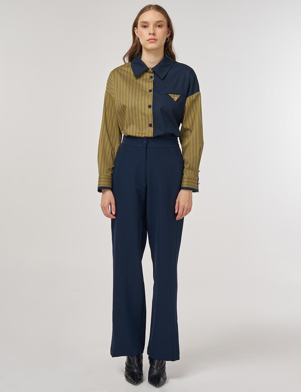 Slit-Detail Fabric Pants Dark Navy