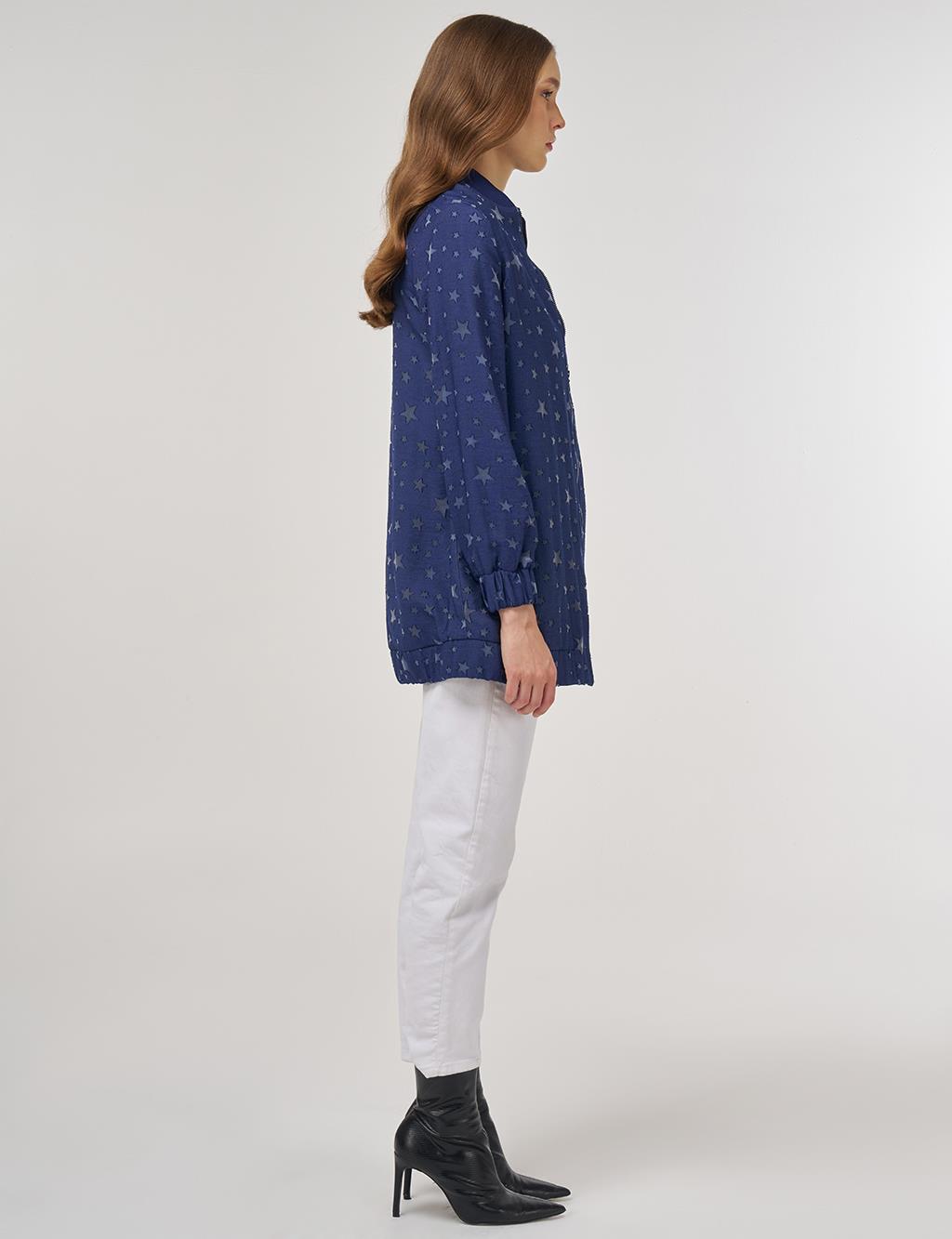 Star-Pattern Bomber Jacket Indigo