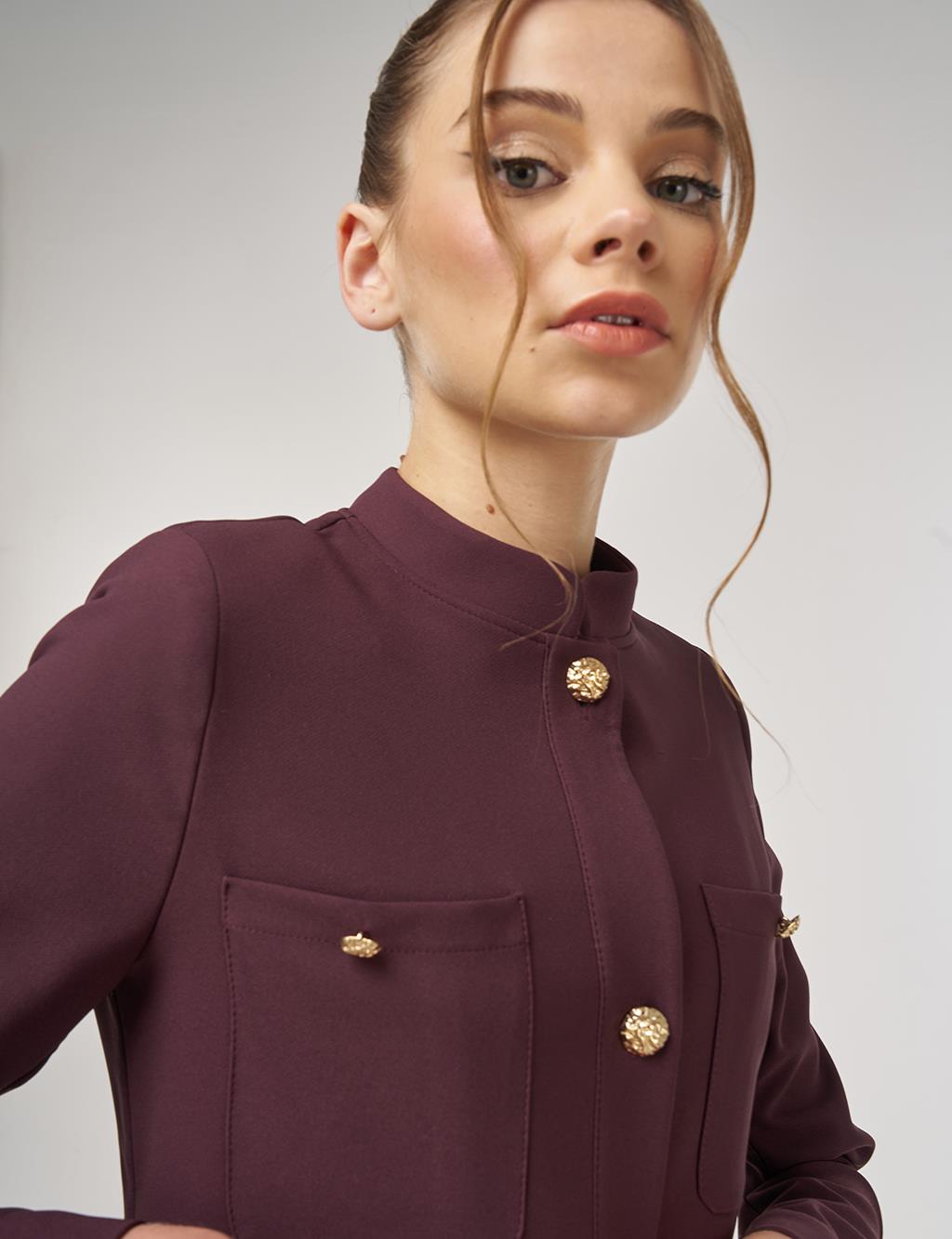 Gold-Button Skirted Set Dark Burgundy