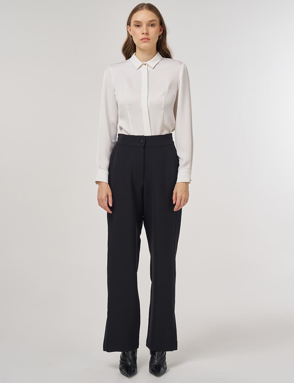 Slit-Detail Fabric Pants Black
