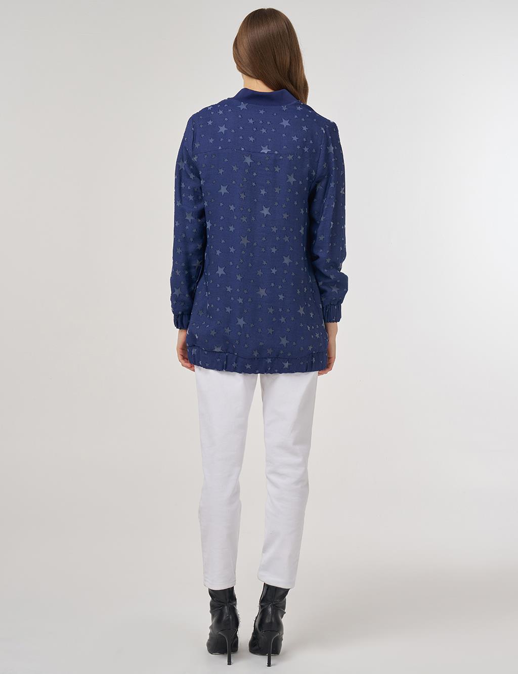 Star-Pattern Bomber Jacket Indigo