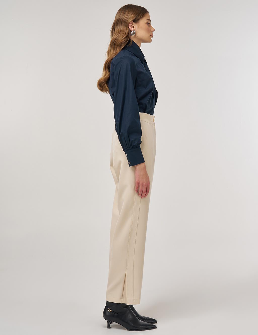 Slit-Detail Fabric Pants Cream
