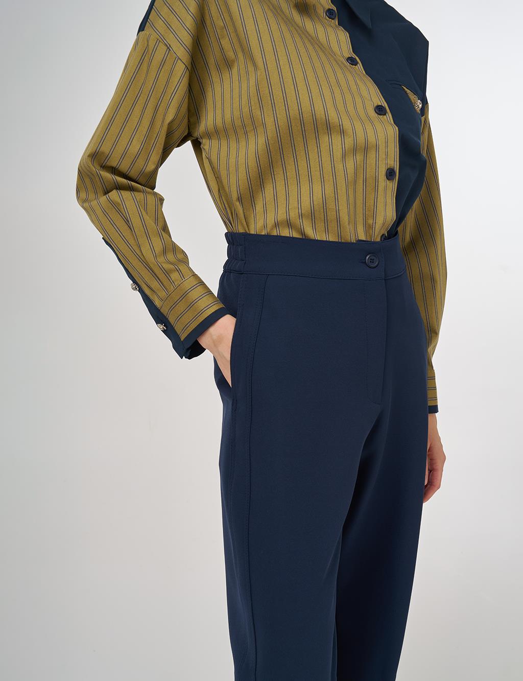 Slit-Detail Fabric Pants Dark Navy