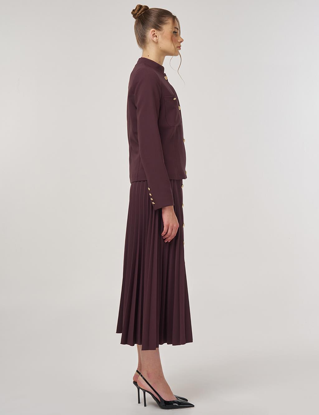 Gold-Button Skirted Set Dark Burgundy