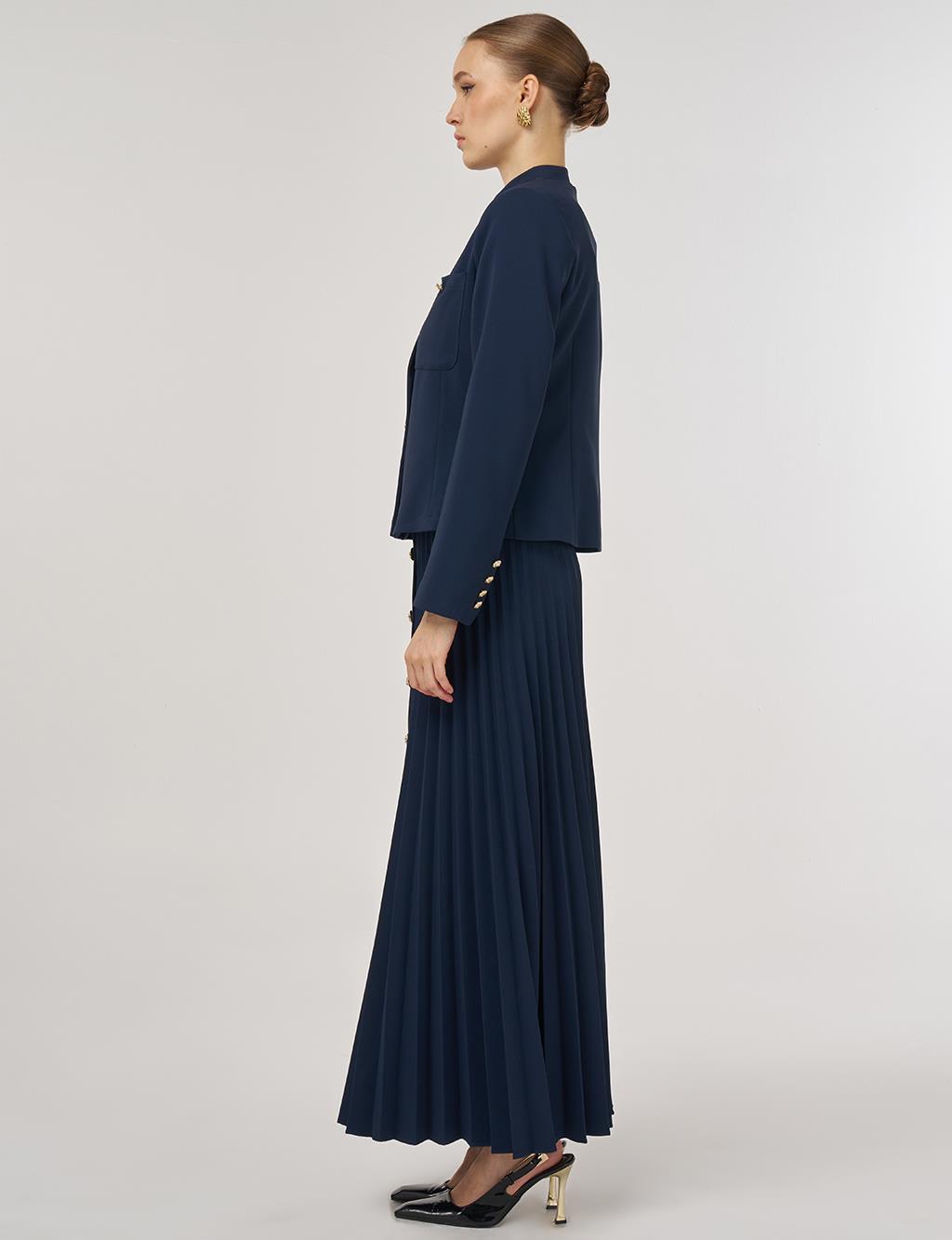 Gold-Button Skirted Set Dark Navy