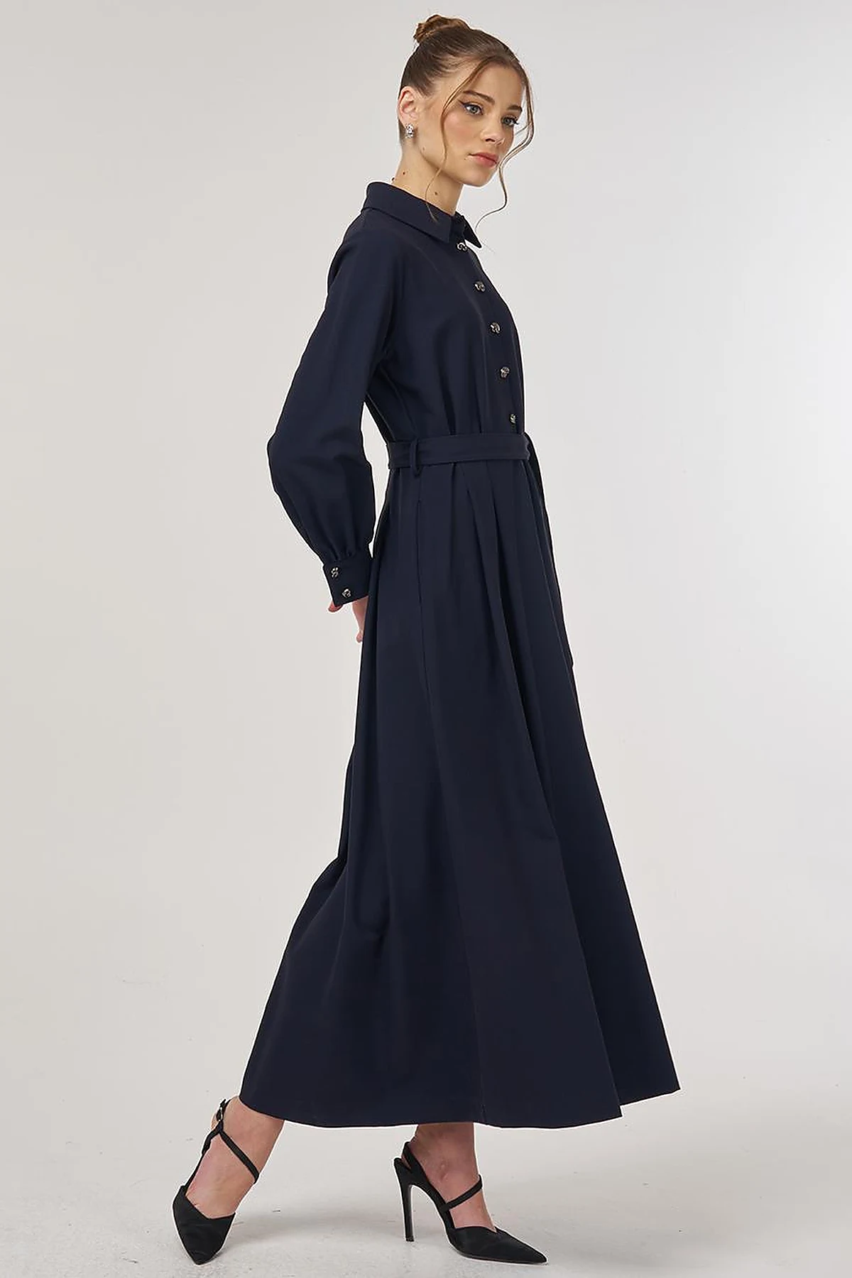 Button Detail Viscose Dress Dark Navy 