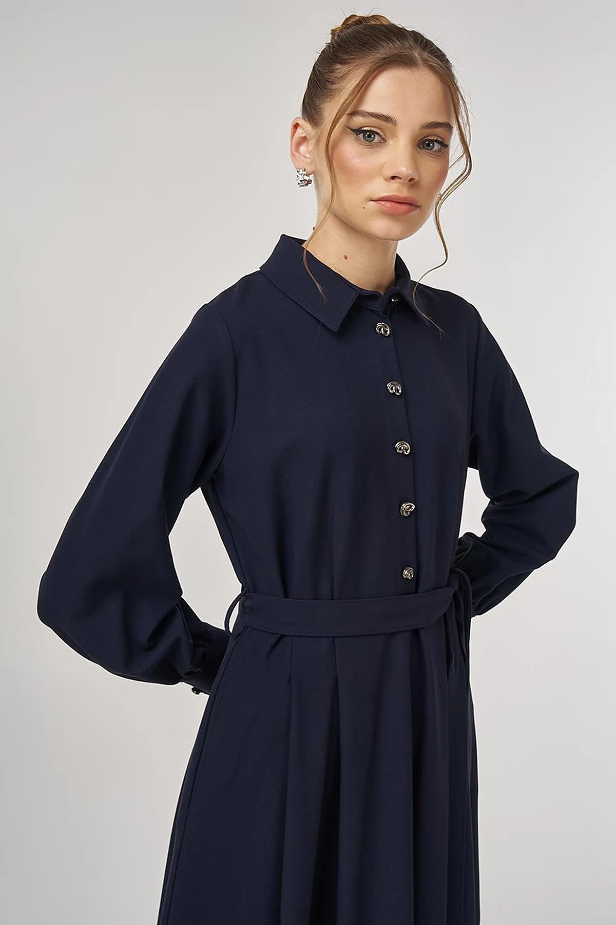 Button Detail Viscose Dress Dark Navy 