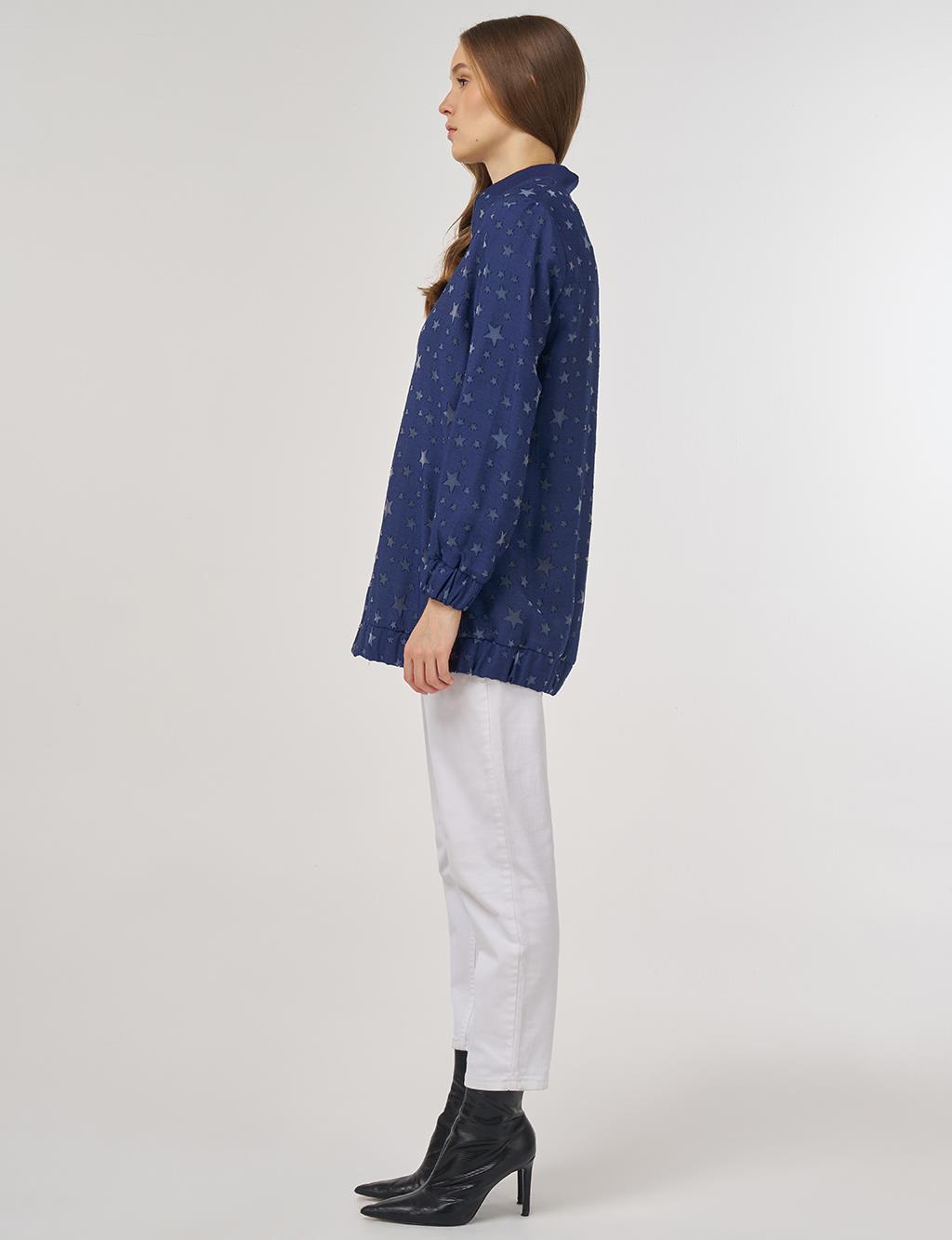 Star-Pattern Bomber Jacket Indigo