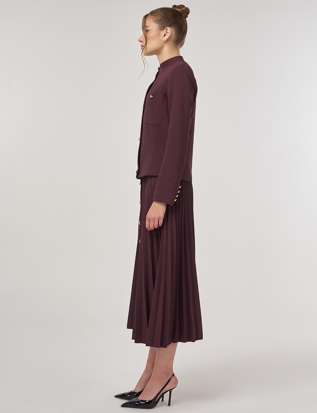 Gold-Button Skirted Set Dark Burgundy
