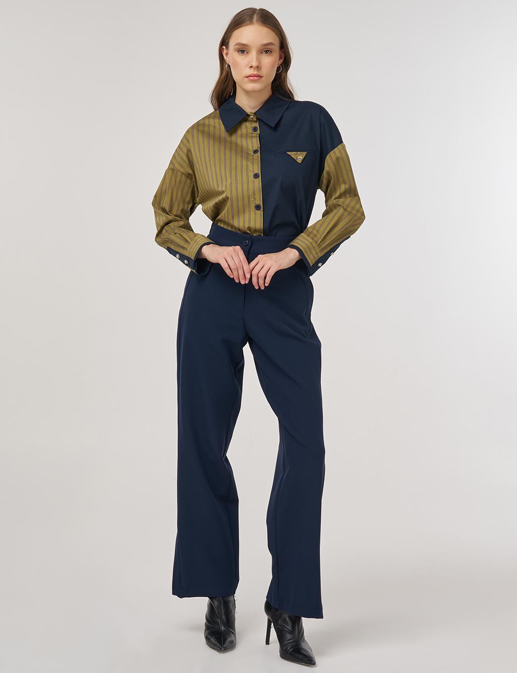 Slit-Detail Fabric Pants Dark Navy