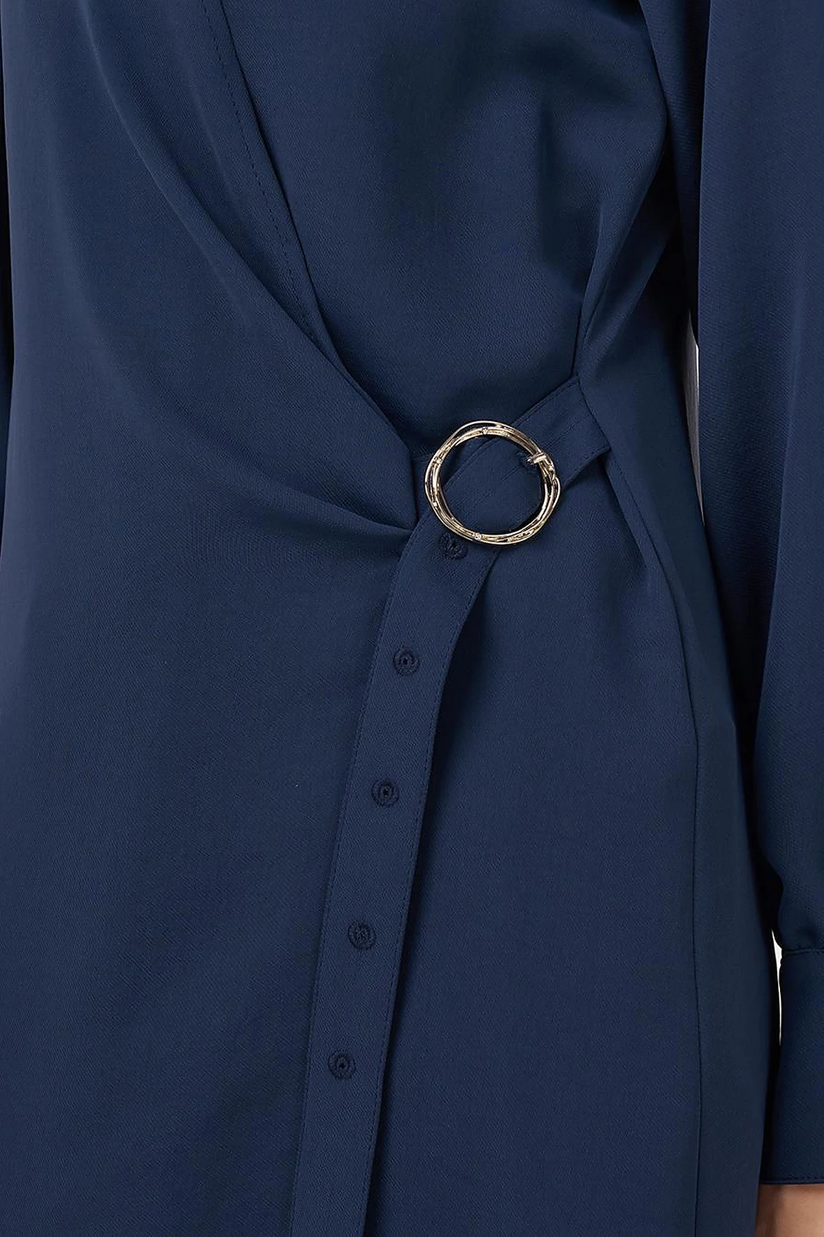 Metal-Buckle Long Tunic Dark Navy