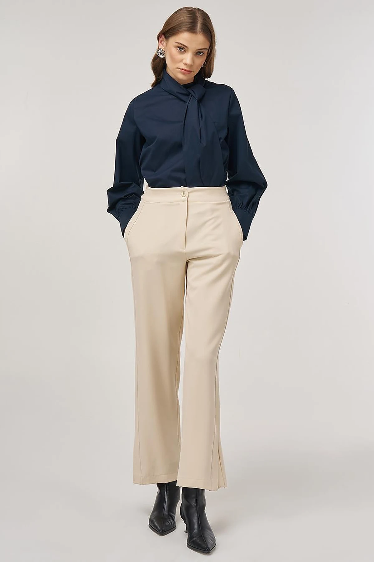 Slit-Detail Fabric Pants Cream