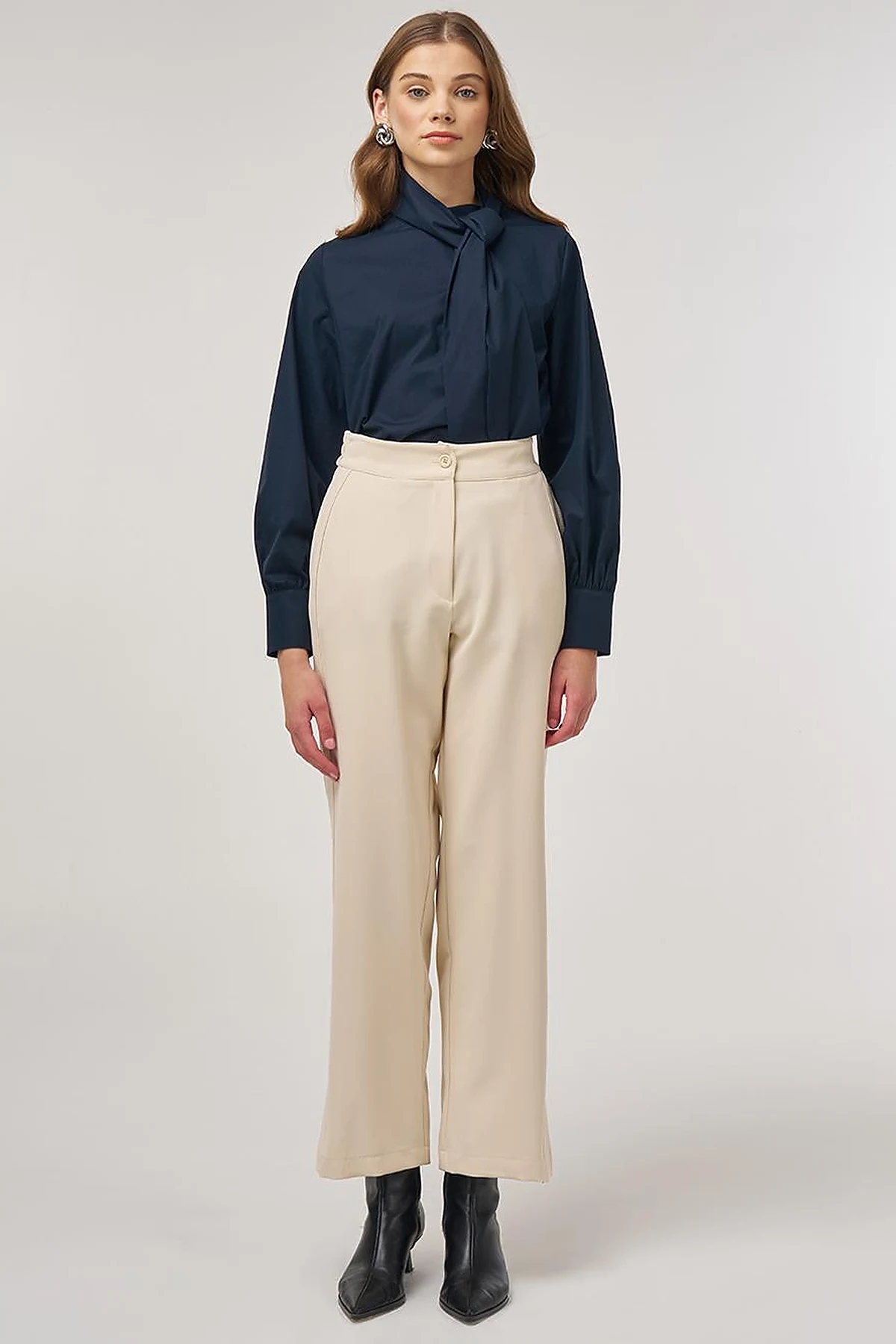 Slit-Detail Fabric Pants Cream