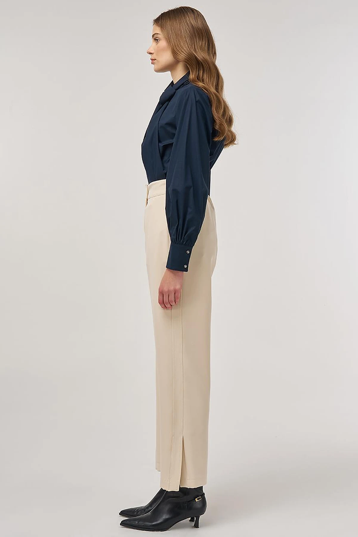 Slit-Detail Fabric Pants Cream