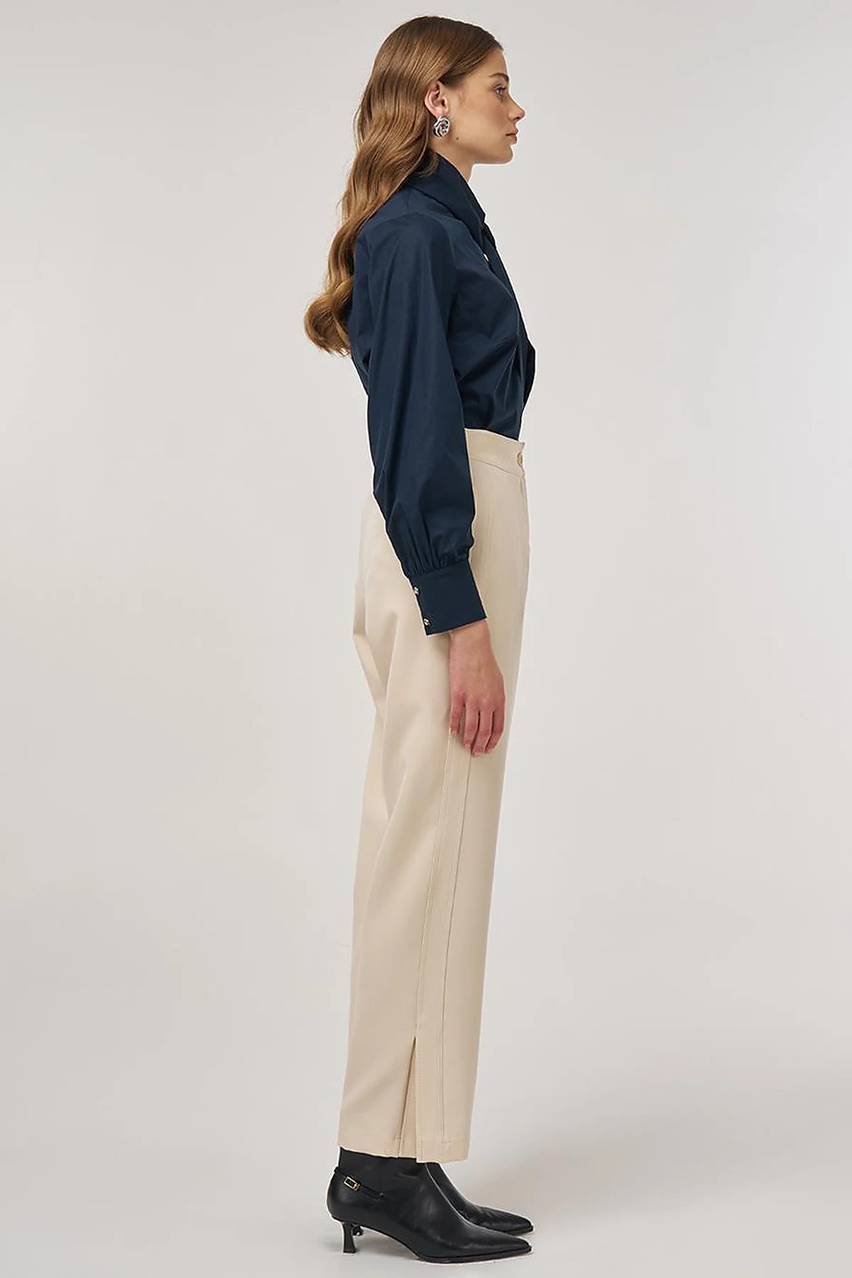 Slit-Detail Fabric Pants Cream