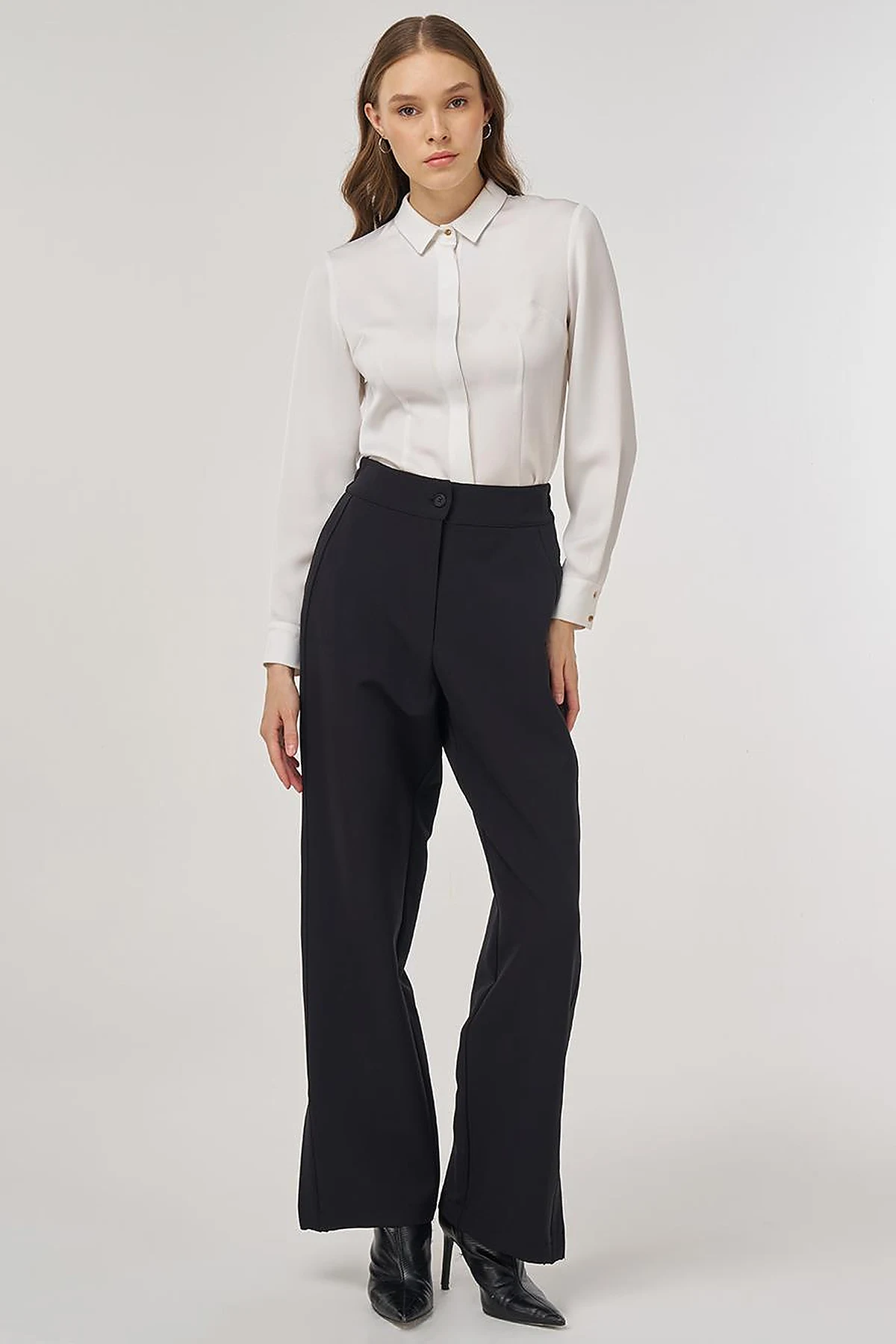 Slit-Detail Fabric Pants Black