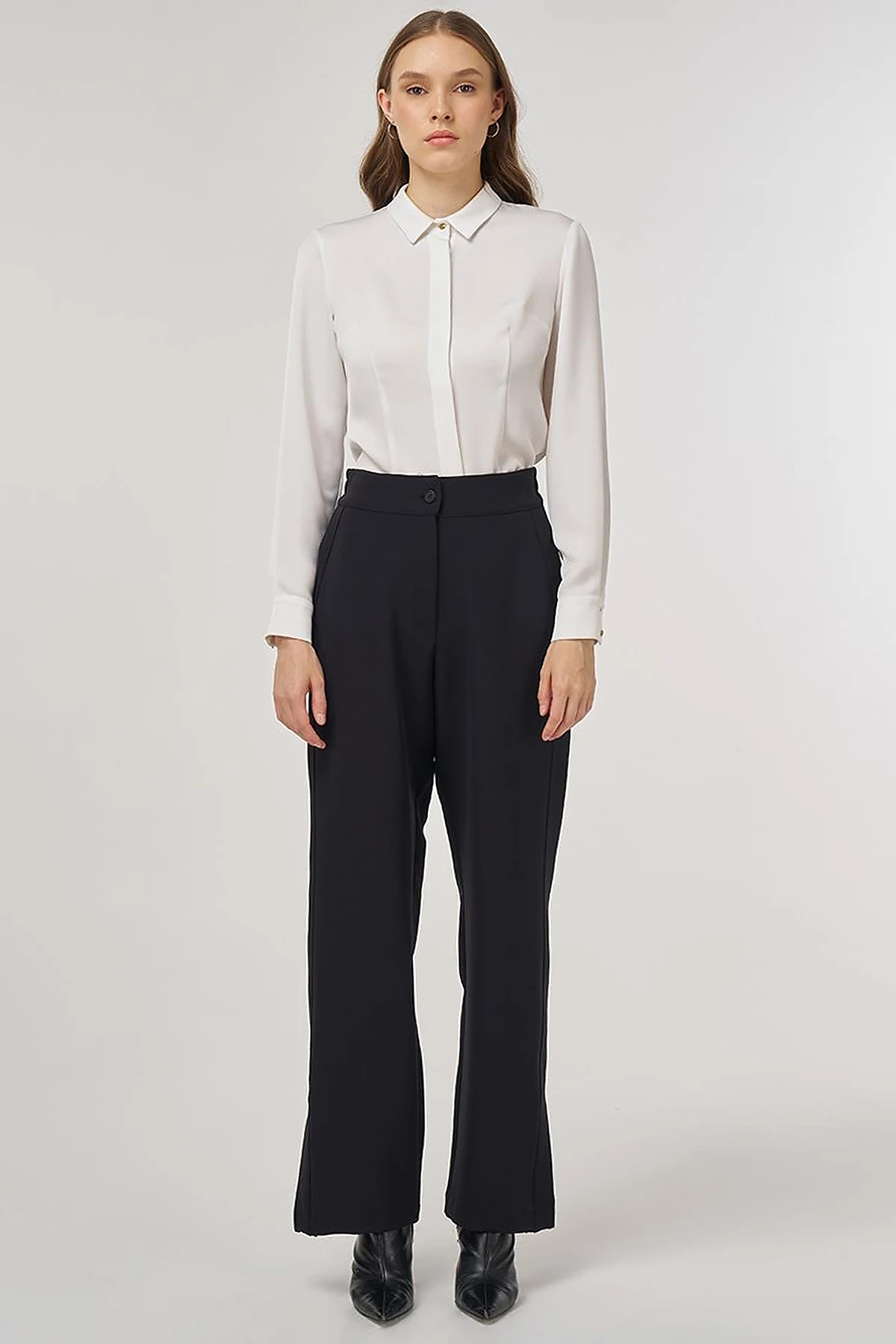 Slit-Detail Fabric Pants Black