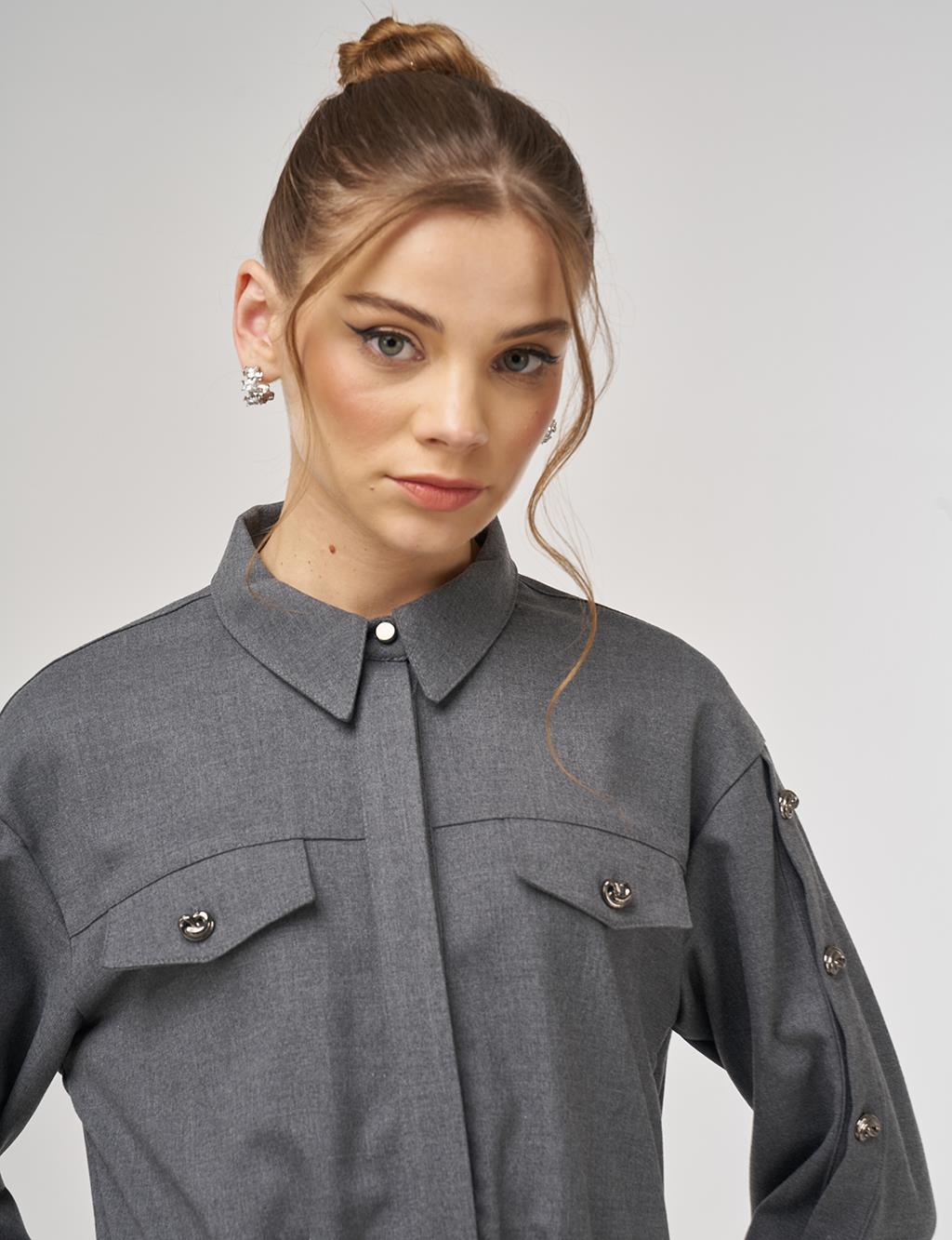 Viscose Dress with Flap Pockets in Gray