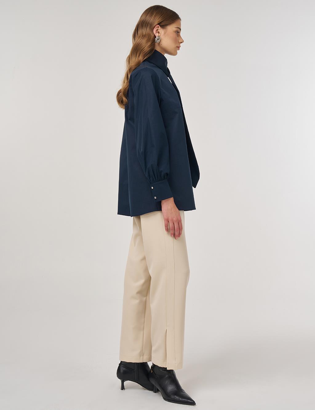 Collar-Detail Cotton Tunic Dark Navy 