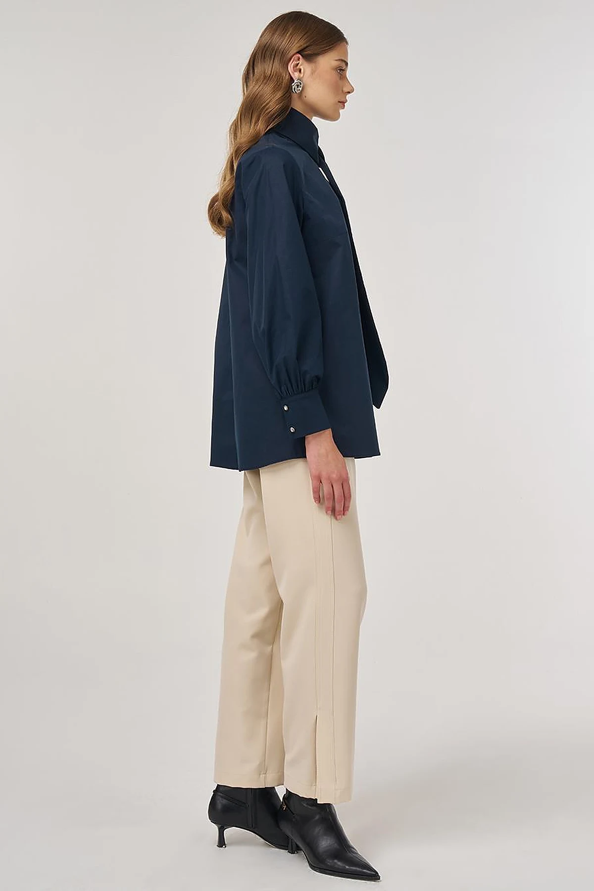 Collar-Detail Cotton Tunic Dark Navy 