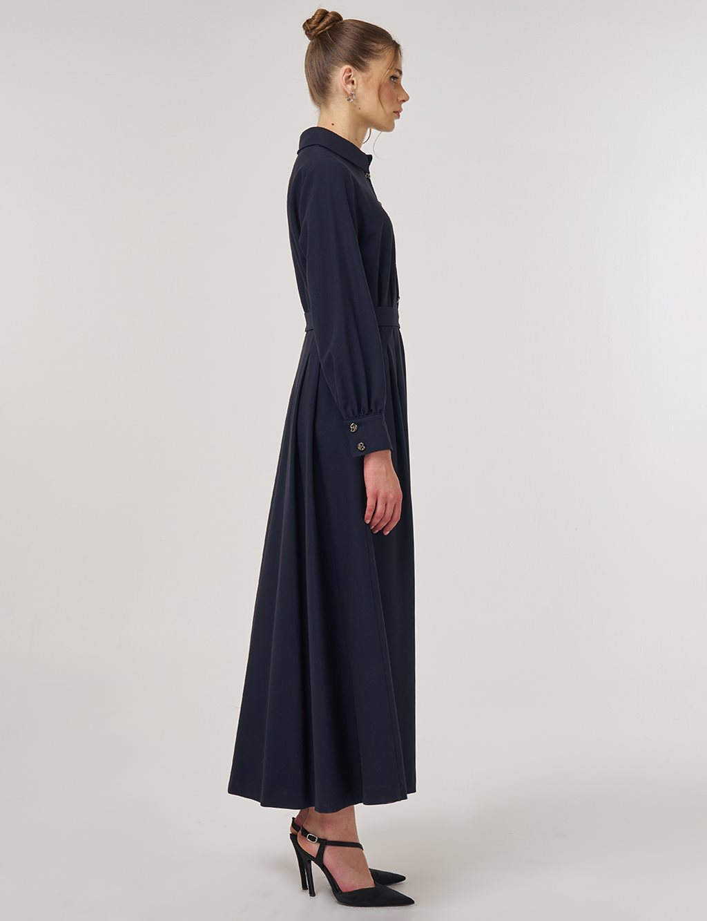 Button Detail Viscose Dress Dark Navy 