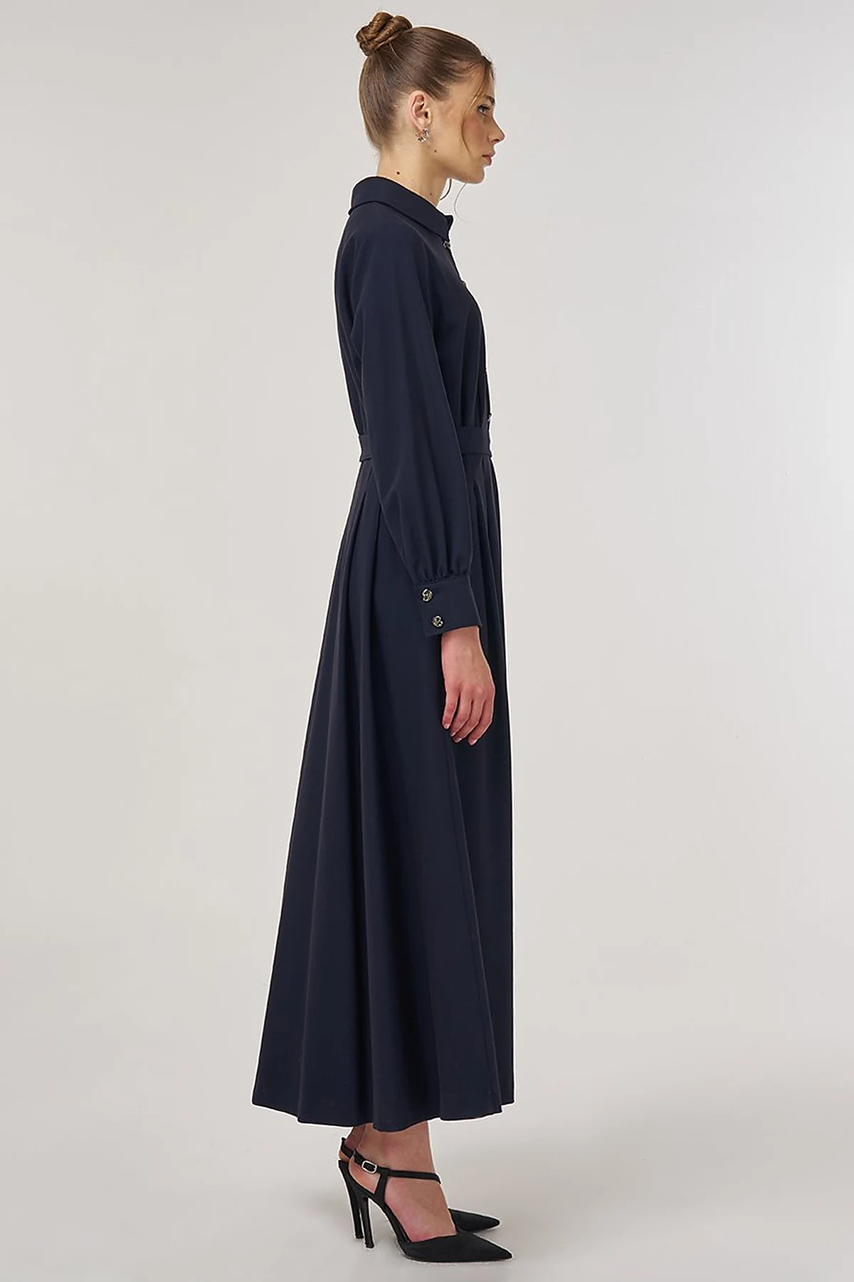 Button Detail Viscose Dress Dark Navy 