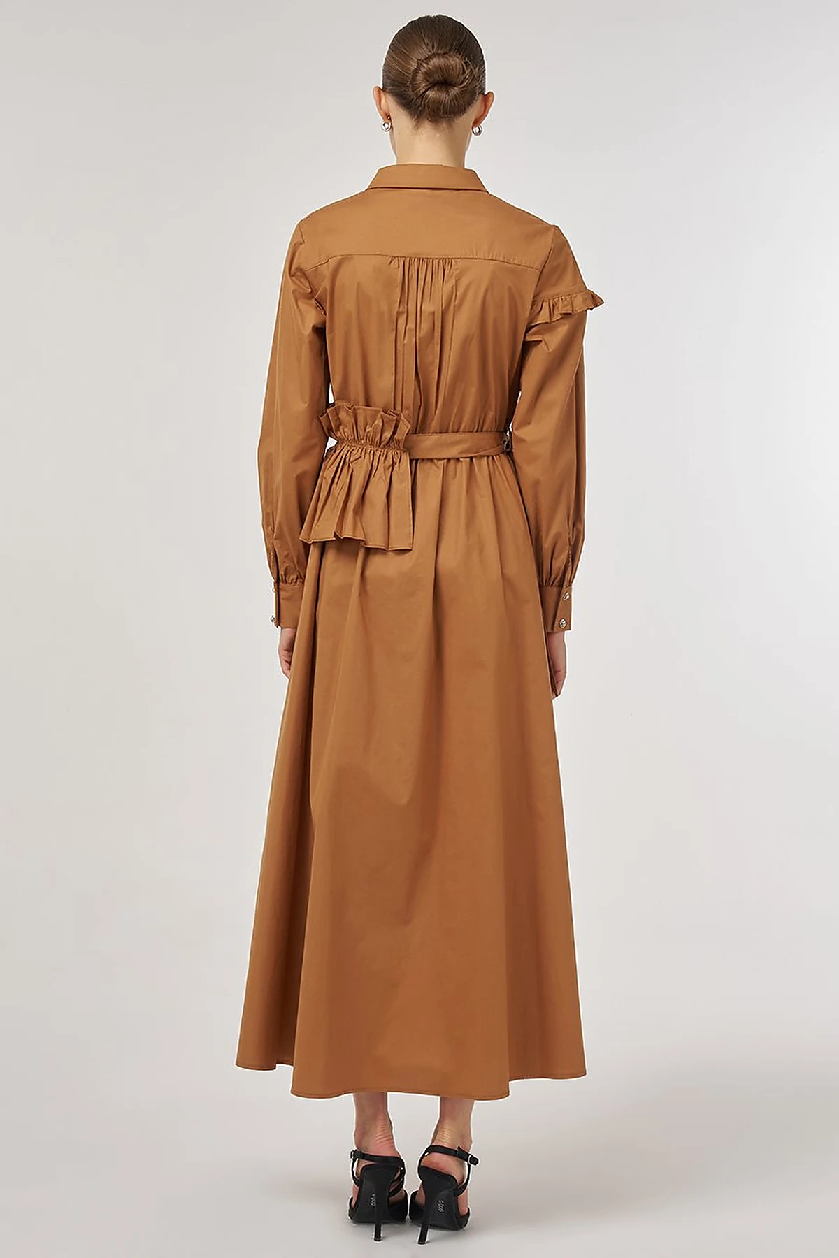 Ruffle-Detail Cotton Dress Tobacco
