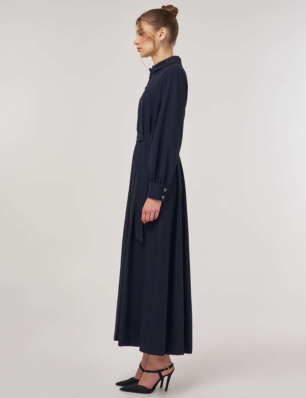 Button Detail Viscose Dress Dark Navy 
