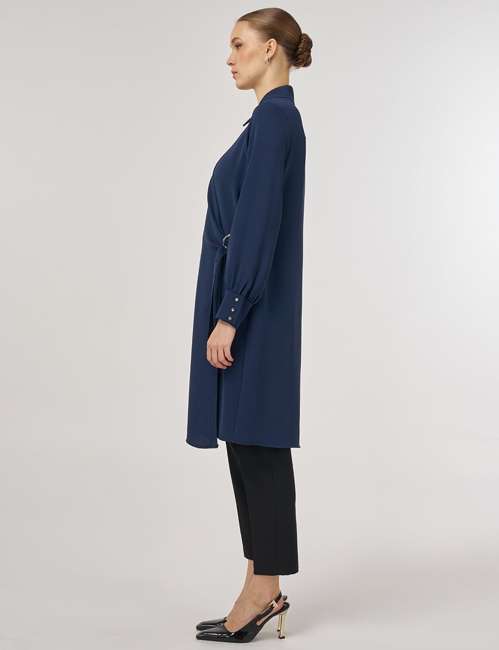 Metal-Buckle Long Tunic Dark Navy