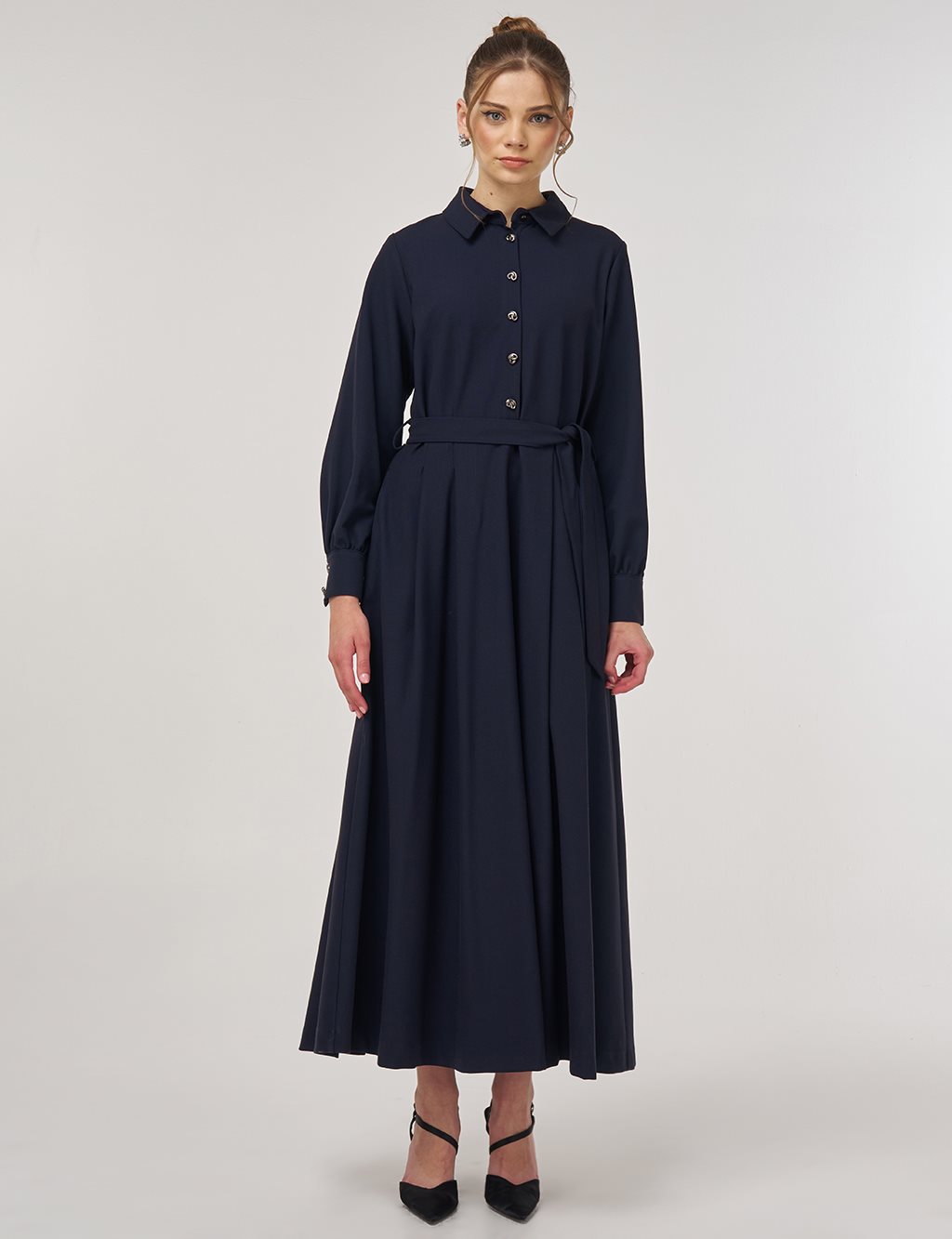 Button Detail Viscose Dress Dark Navy 