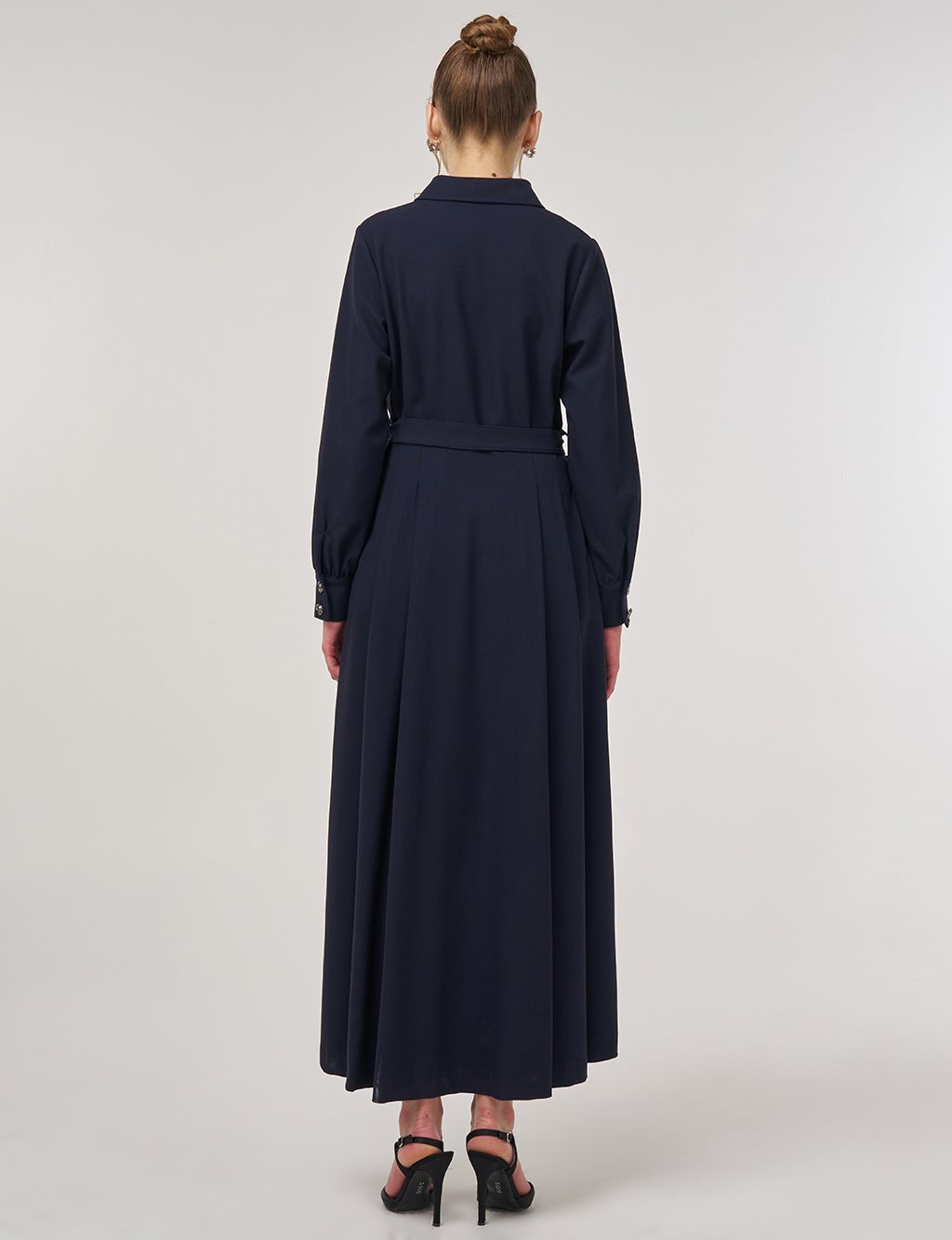 Button Detail Viscose Dress Dark Navy 