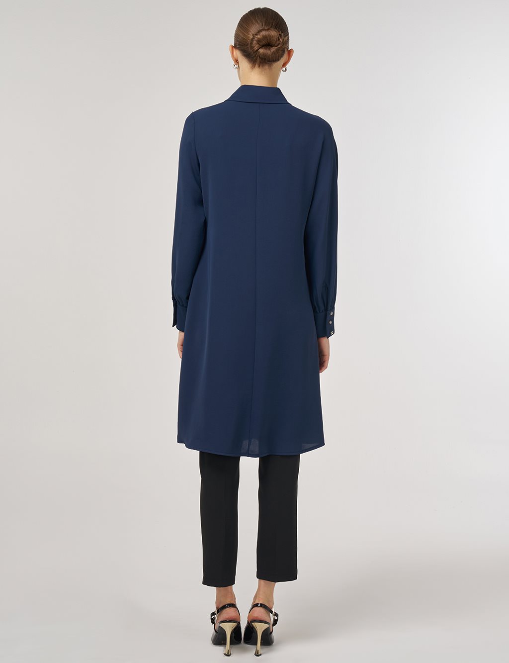 Metal-Buckle Long Tunic Dark Navy