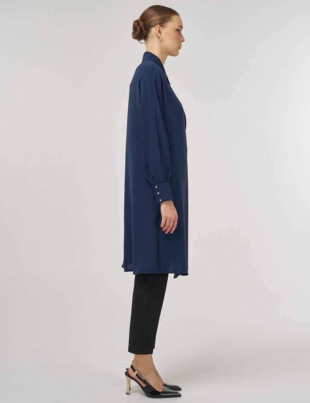 Metal-Buckle Long Tunic Dark Navy