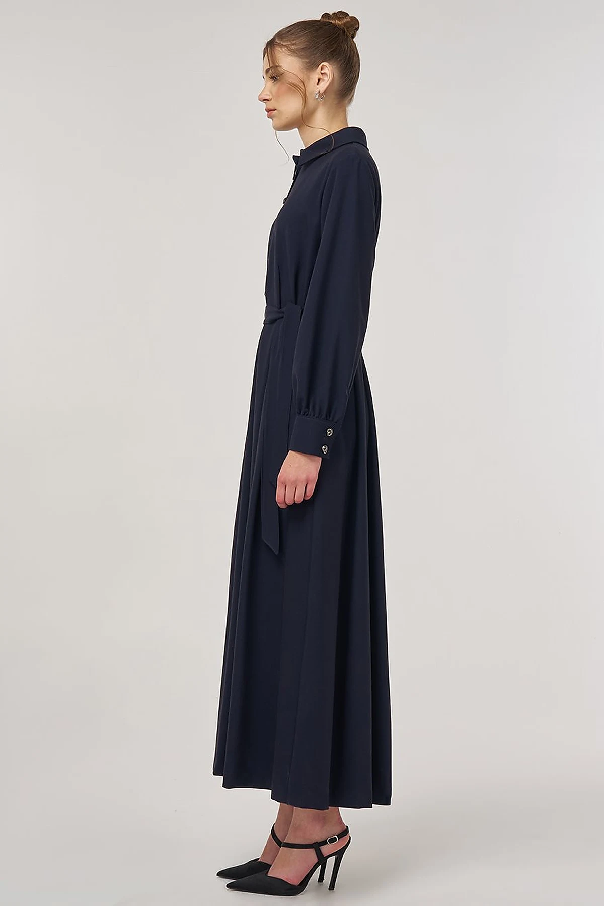 Button Detail Viscose Dress Dark Navy 