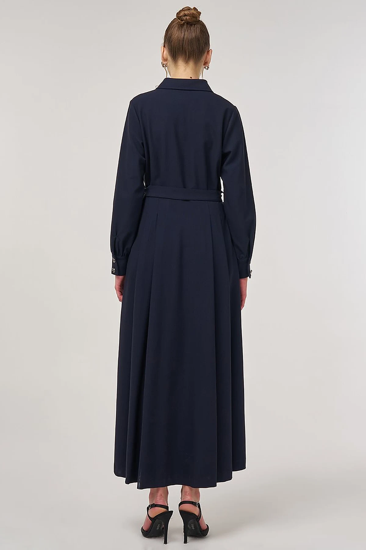 Button Detail Viscose Dress Dark Navy 