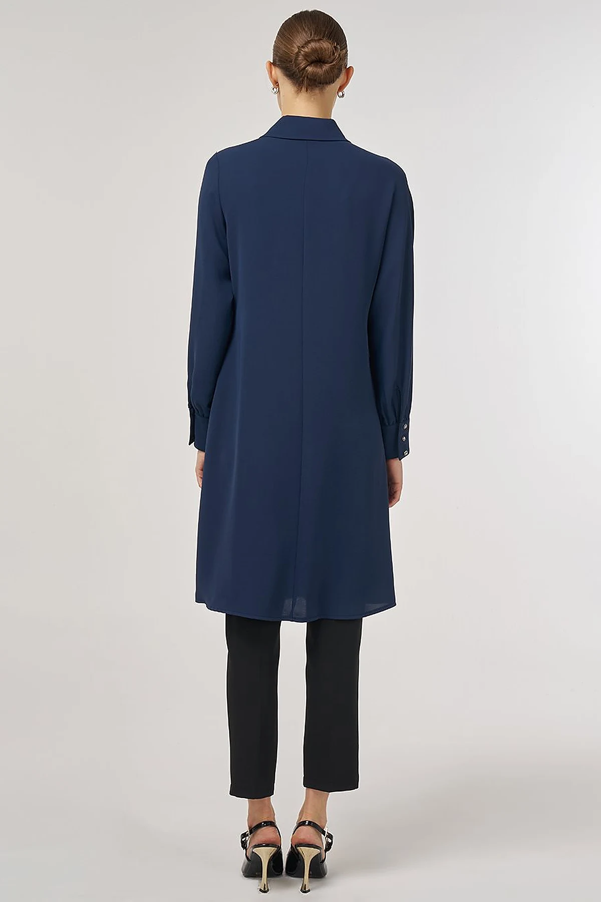 Metal-Buckle Long Tunic Dark Navy