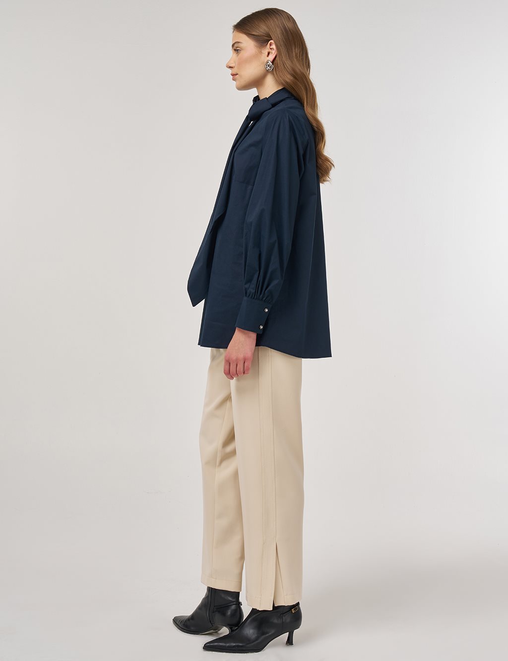 Collar-Detail Cotton Tunic Dark Navy 