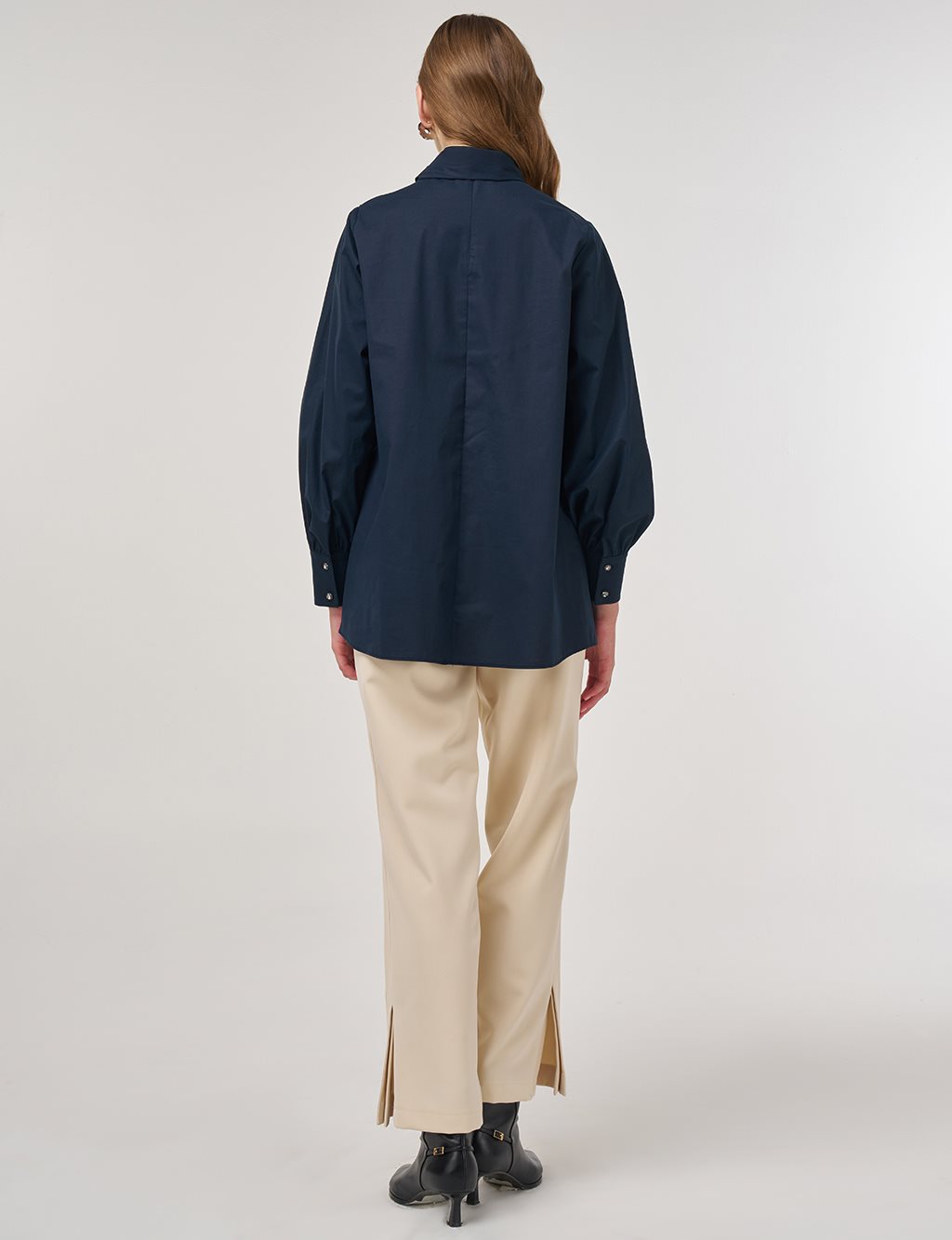 Collar-Detail Cotton Tunic Dark Navy 