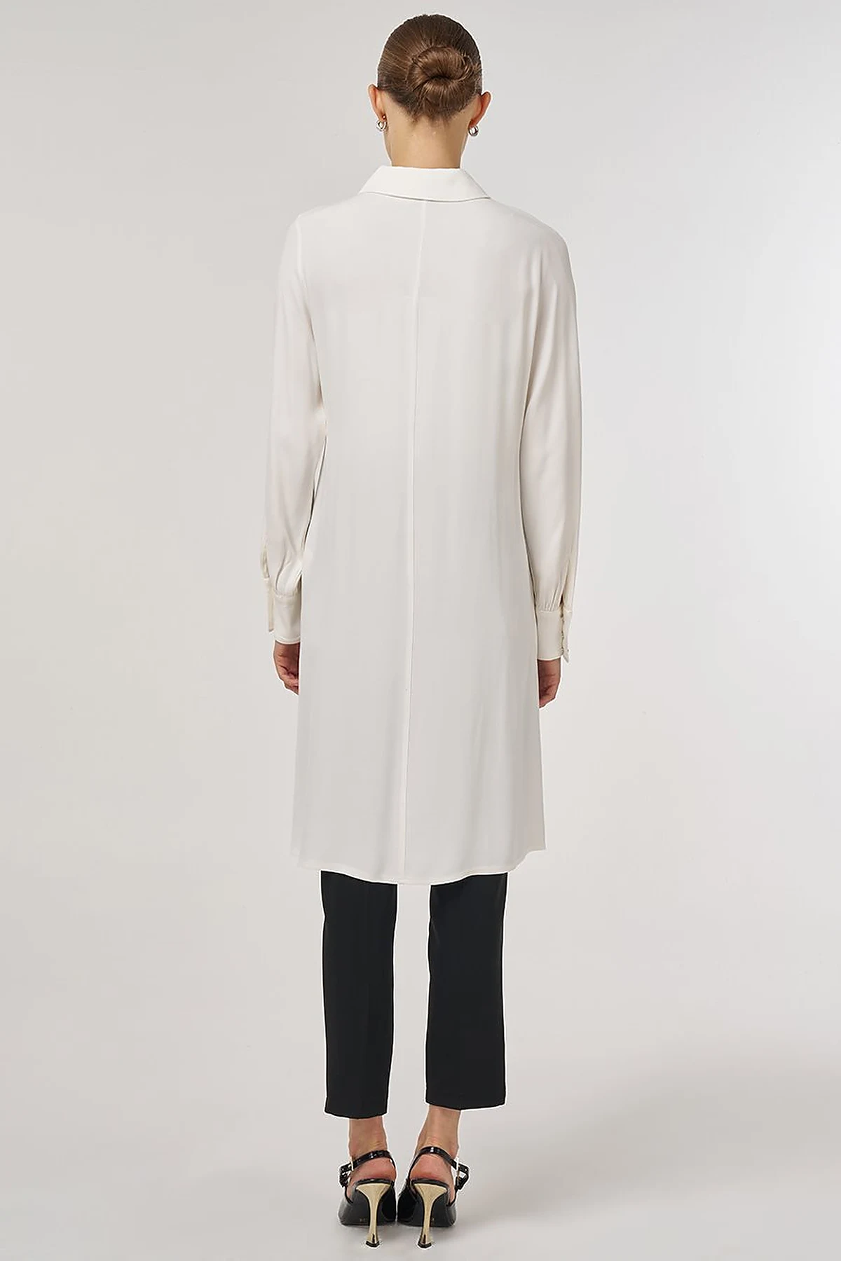 Metal-Buckle Long Tunic Ecru