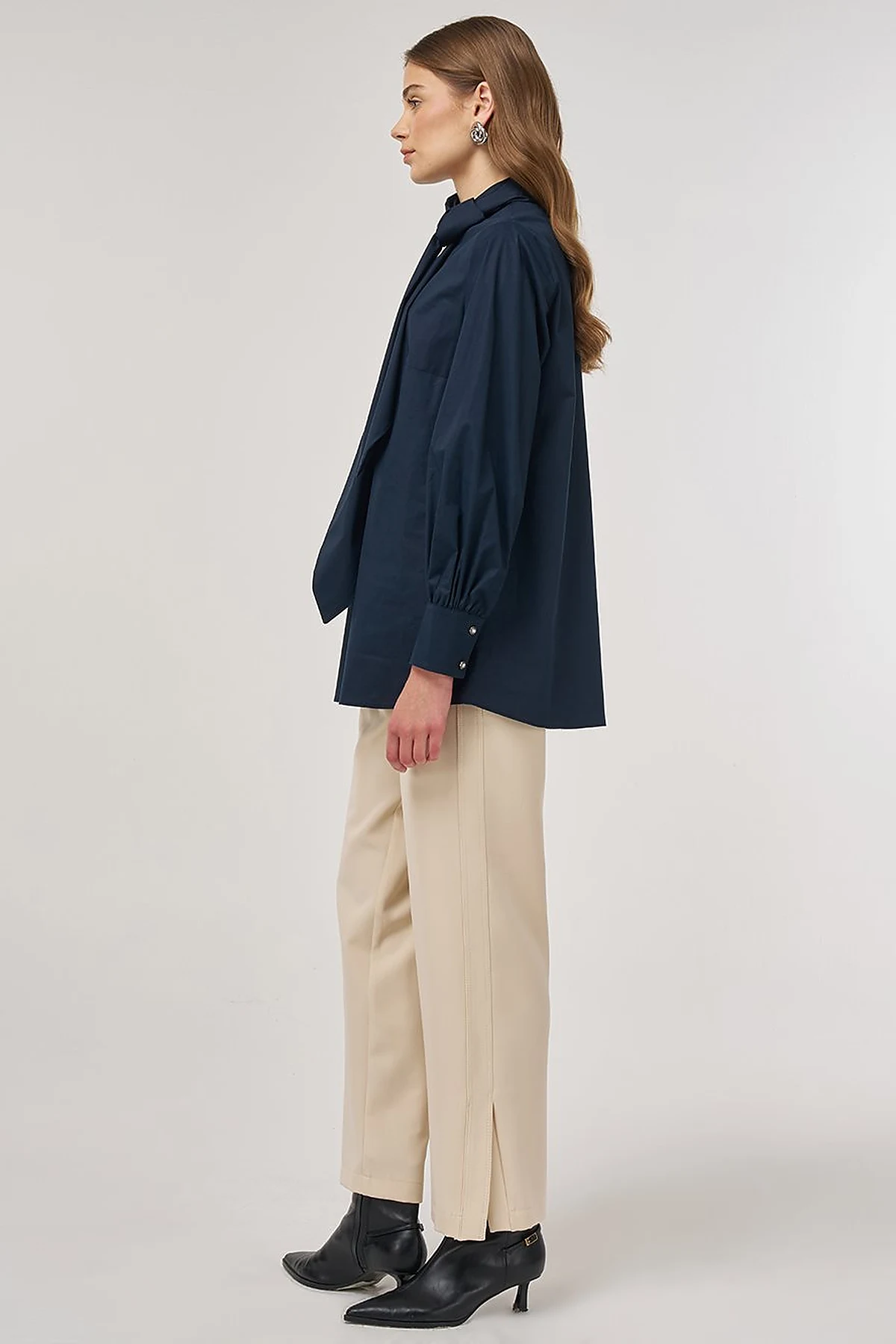 Collar-Detail Cotton Tunic Dark Navy 